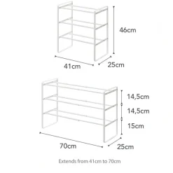 Expanderbar skohylla 3 hyllplan, 41-70cm, Yamazaki, Vit