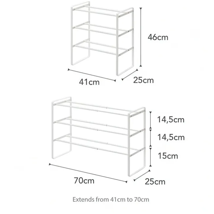 Expanderbar skohylla 3 hyllplan, 41-70cm, Yamazaki, Vit