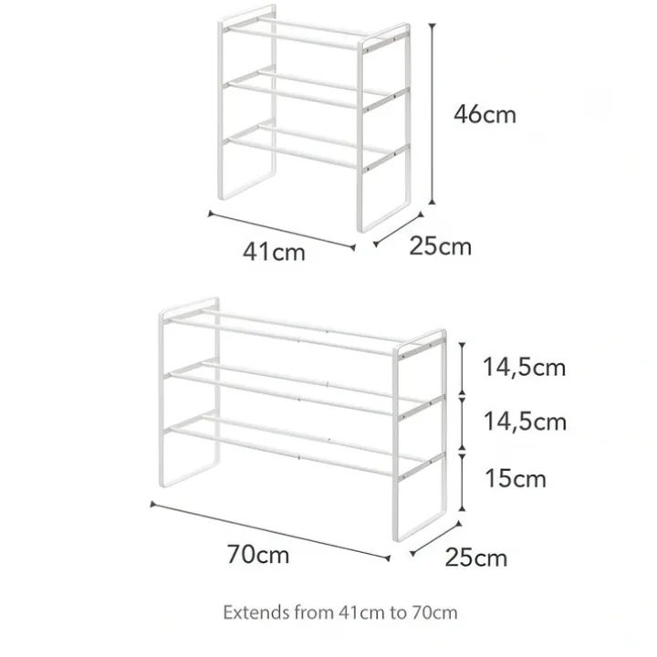 Expanderbar skohylla 3 hyllplan, 41-70cm, Yamazaki, Svart
