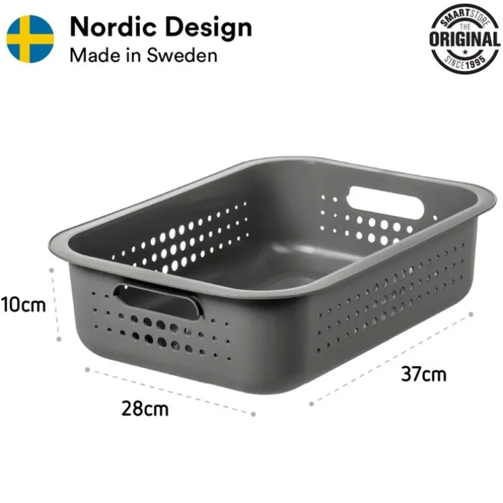 Förvaringskorg i återvunnen plast 6L, SmartStore, Grå