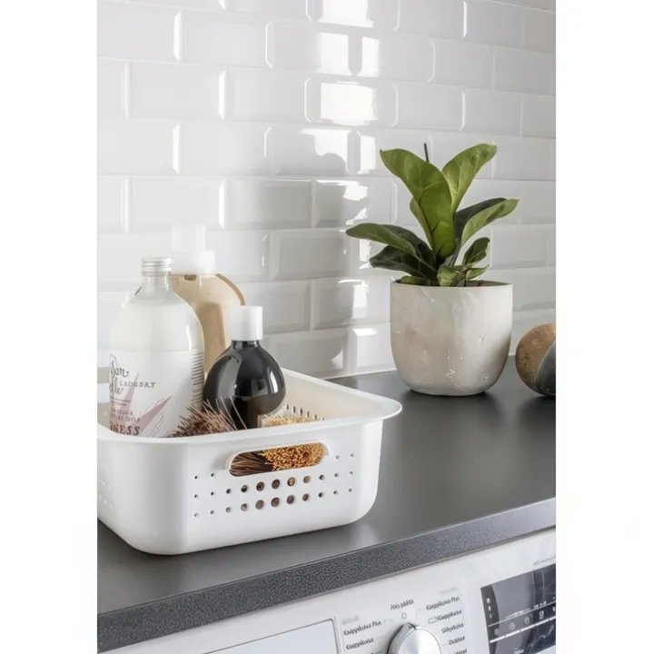 Förvaringskorg i återvunnen plast 6L, SmartStore, Vit