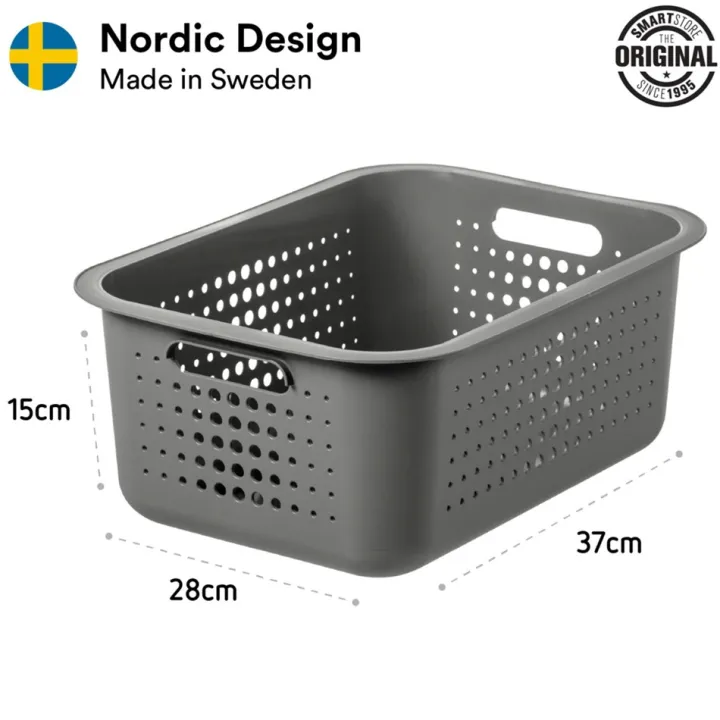 Förvaringskorg i återvunnen plast 10L, SmartStore, Ljusgrå