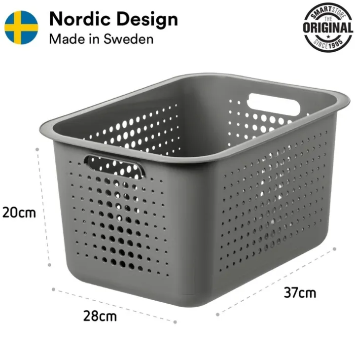 Förvaringskorg i återvunnen plast 13L, SmartStore, Grå