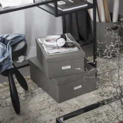 Förvaringslåda med etiketthållare, Karin canvas, Bigso