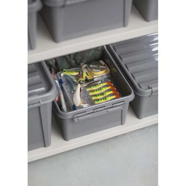 Förvaringslåda med lock i återvunnen plast 14L, SmartStore, Grå