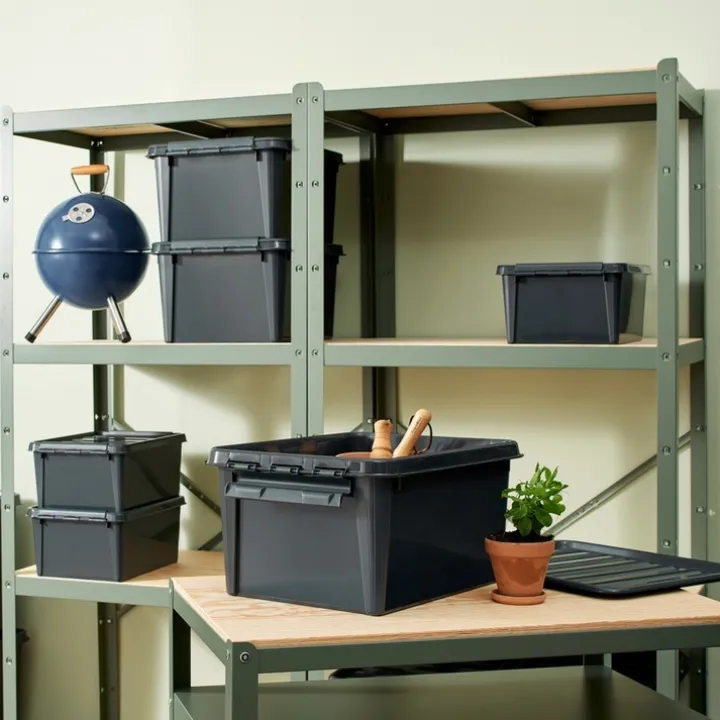 Förvaringslåda med lock i återvunnen plast 31L, SmartStore, Grå