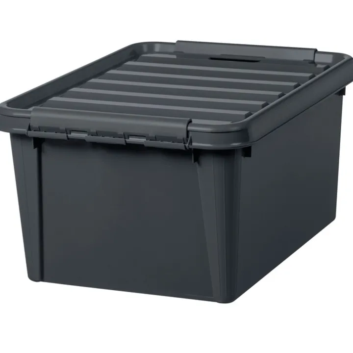 Förvaringslåda med lock i återvunnen plast 31L, SmartStore, Grå