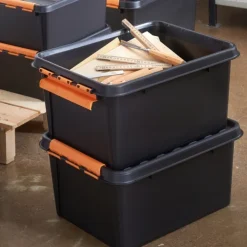 Förvaringslåda med lock 31L, SmartStore Pro, Svart/orange