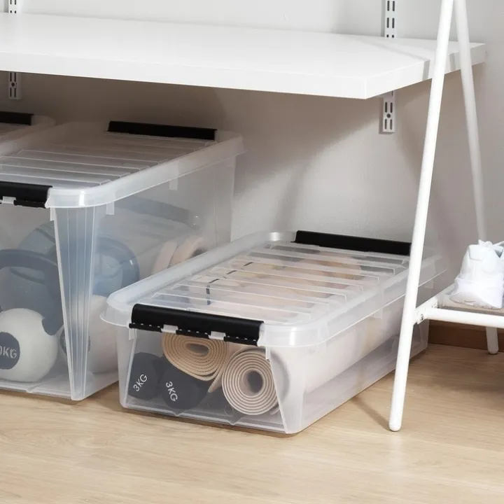Förvaringslåda under sängen med hjul 30L, SmartStore, Klar/svart