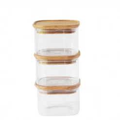Glasburk med bambulock 0,5L 3-pack, Pebbly