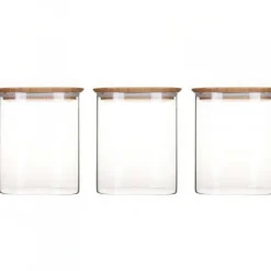 Glasburk med bambulock 0,8L 3-pack, Pebbly