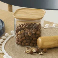 Glasburk med bambulock 0,8L, Pebbly