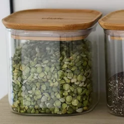 Glasburk med bambulock 0,8L, Pebbly
