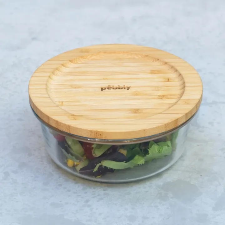 Glasskål med bambulock 0,62L, Pebbly