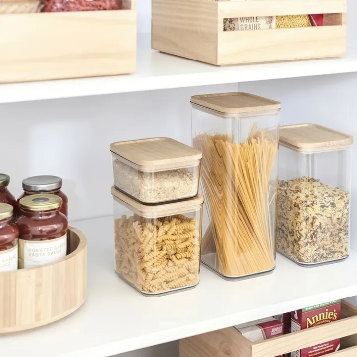 Hög förvaringsburk med trälock 3L, iDesign