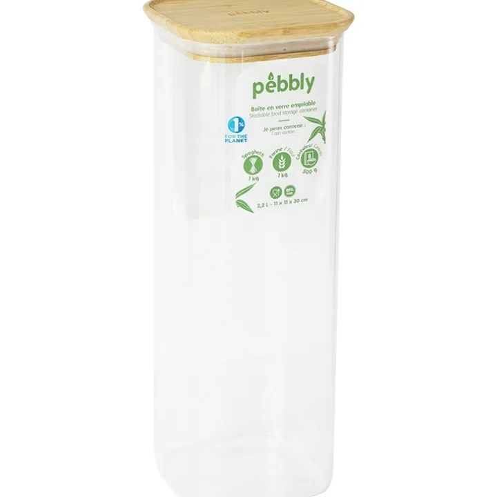 Hög glasburk med bambulock 2,2L, Pebbly