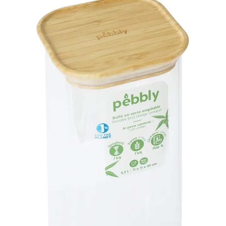 Hög glasburk med bambulock 2,2L, Pebbly