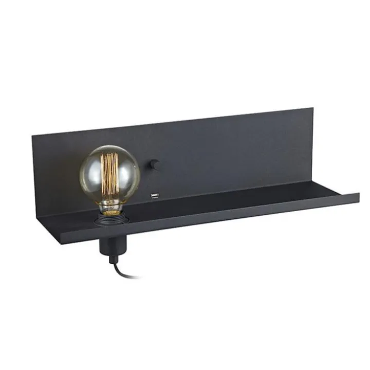 Hylla med lampsockel, dimmer och USB