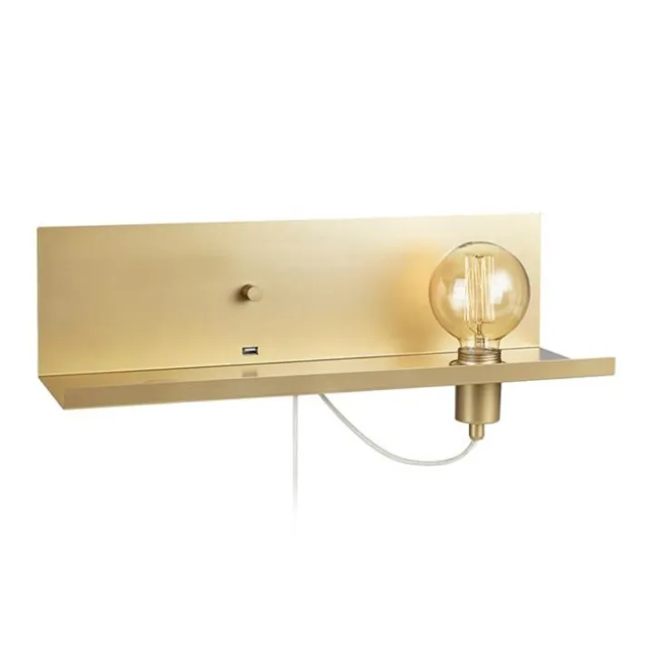 Hylla med lampsockel, dimmer och USB