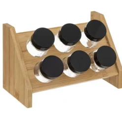 Kryddställ i bambu med 6 glasburkar, BAMBOO SPICE RACK, Natur