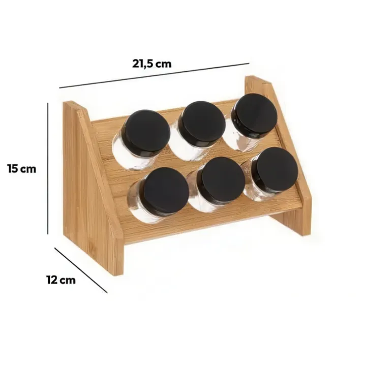 Kryddställ i bambu med 6 glasburkar, BAMBOO SPICE RACK, Natur