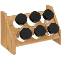 Kryddställ i bambu med 6 glasburkar, BAMBOO SPICE RACK, Natur