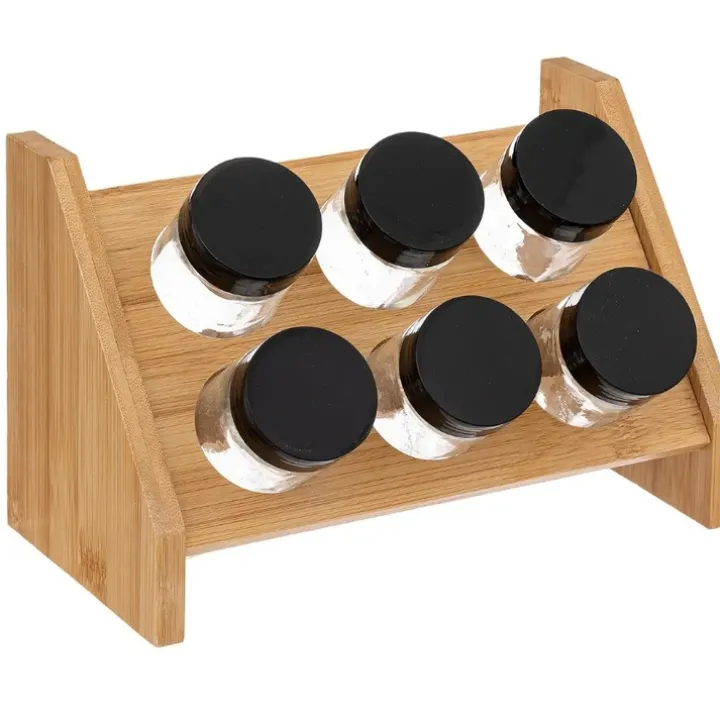 Kryddställ i bambu med 6 glasburkar, BAMBOO SPICE RACK, Natur