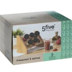 Kryddställ i bambu med 6 glasburkar, BAMBOO SPICE RACK, Natur