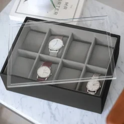 Låda för klockor med displaylock, STACKERS WATCH BOX, 18 x 26 x H 9,5 cm Svart