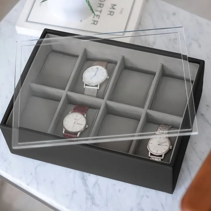 Låda för klockor med displaylock, STACKERS WATCH BOX, 18 x 26 x H 9,5 cm Svart
