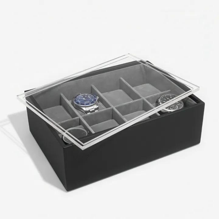 Låda för klockor med displaylock, STACKERS WATCH BOX, 18 x 26 x H 9,5 cm Svart