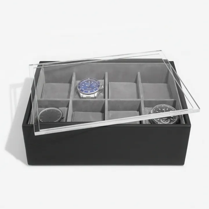 Låda för klockor med displaylock, STACKERS WATCH BOX, 18 x 26 x H 9,5 cm Svart