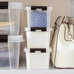 Långsmal förvaringslåda med lock 20L, SmartStore, Klar/svart