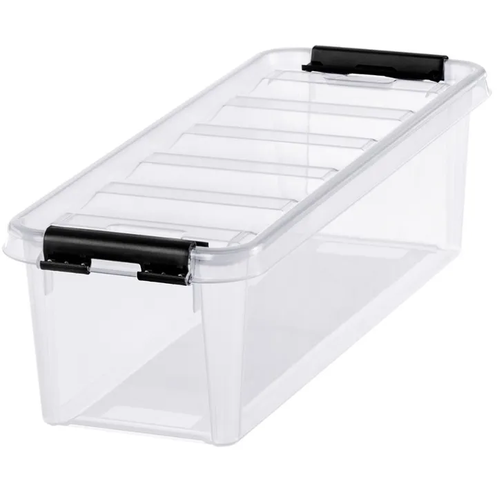 Långsmal förvaringslåda med lock 20L, SmartStore, Klar/svart