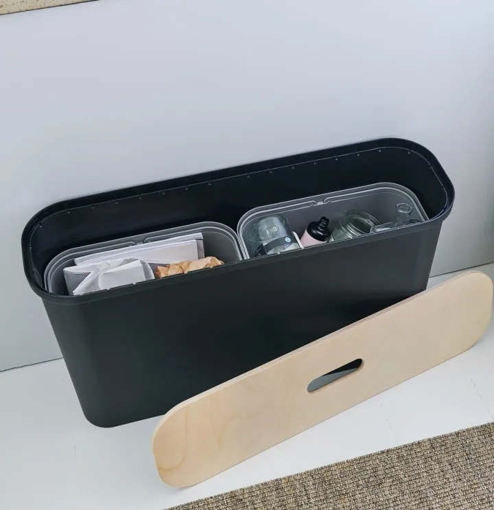 Långsmal återvinningsstation med lock och 2 insatser, SmartStore