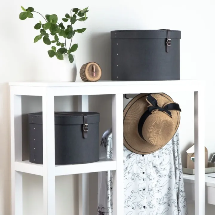 Rund förvaringslåda 2 lådor, Rut canvas, Bigso