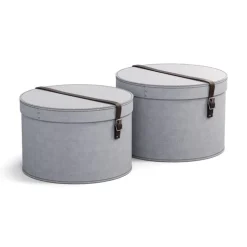 Rund förvaringslåda med spänne 2 lådor, Rut canvas, Bigso