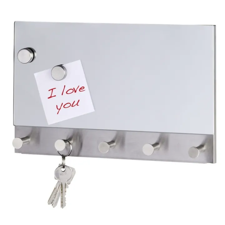 Spegel / Magnetisk anslagstavla, med krokar, WENKO, 30 x H 19cm, Silver