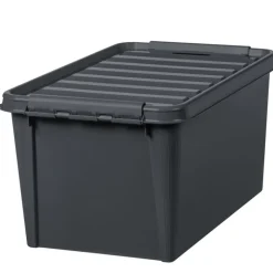 Stor förvaringslåda med lock i återvunnen plast 46L, SmartStore, Svart