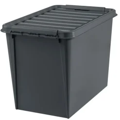 Stor förvaringslåda med lock i återvunnen plast 66L, SmartStore, Svart
