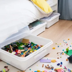 Stor förvaringslåda under sängen med hjul 60L, SmartStore, Klar/svart