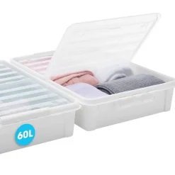 Stor förvaringslåda under sängen med hjul 60L, SmartStore, Klar/svart