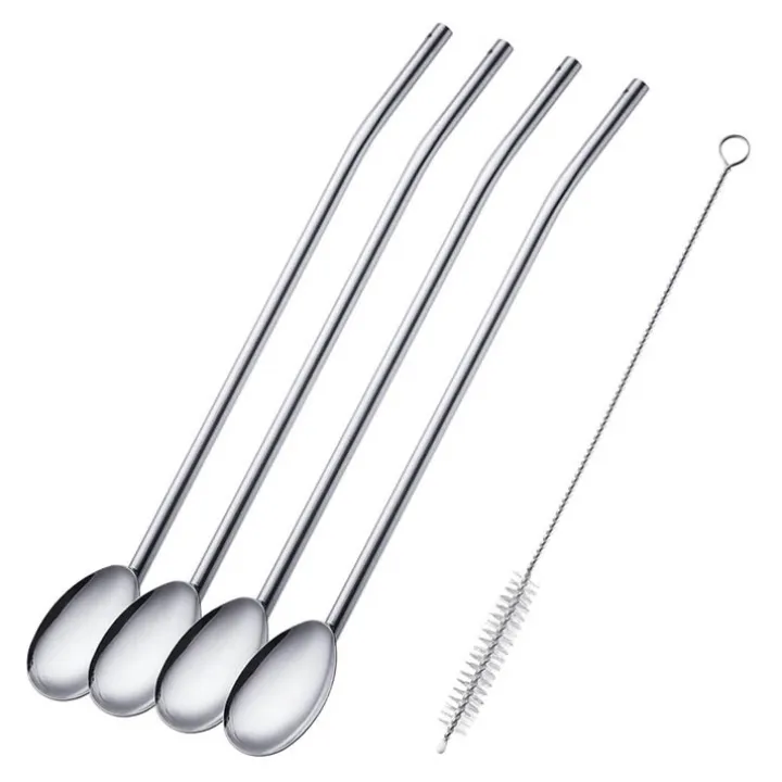 Sugrör med sked 4-pack