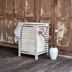 Tvättkorg i valnöt 65L, Vit